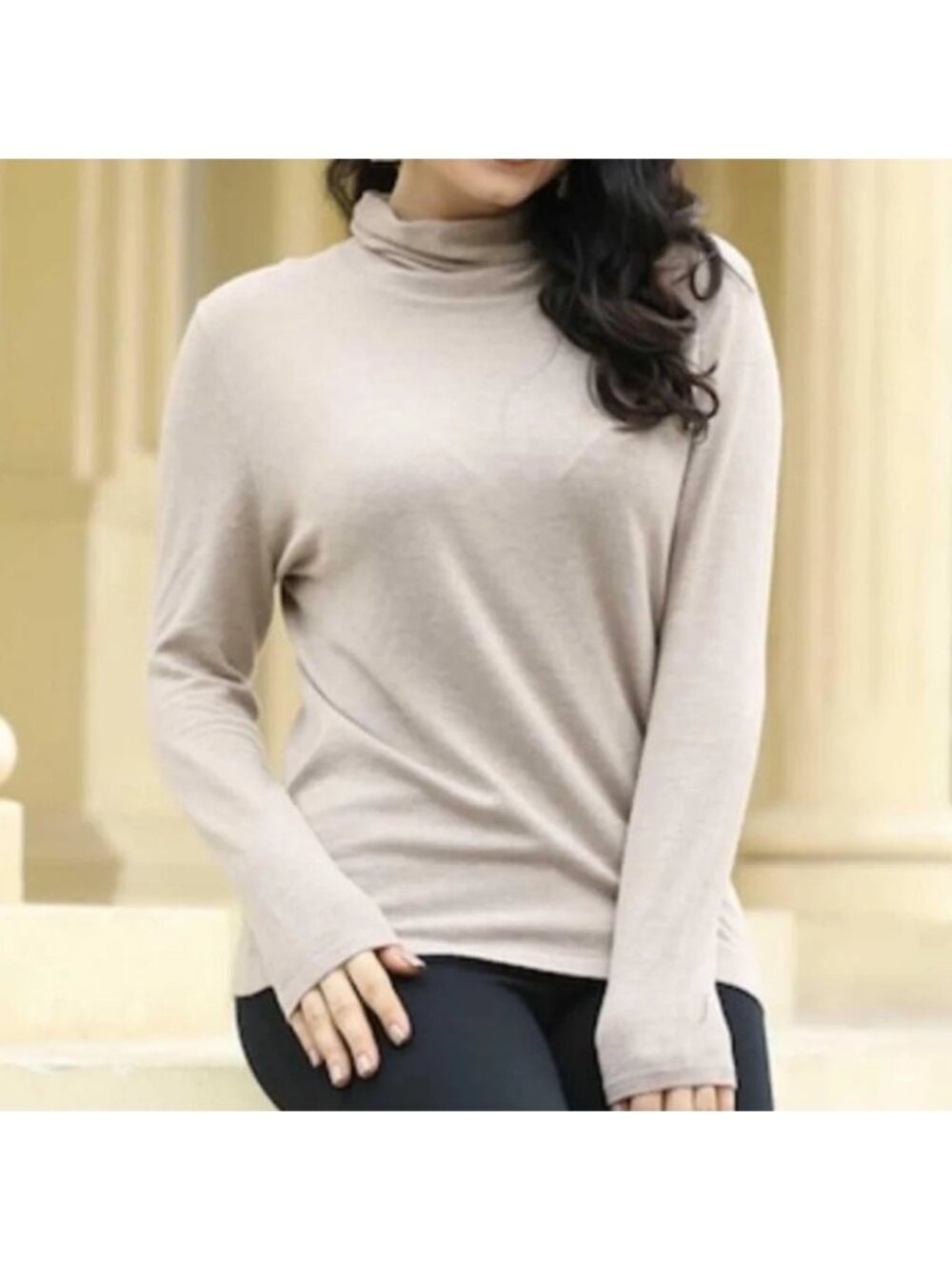 Orange Fashion Village Beige Turtleneck Sweater - Large/XL